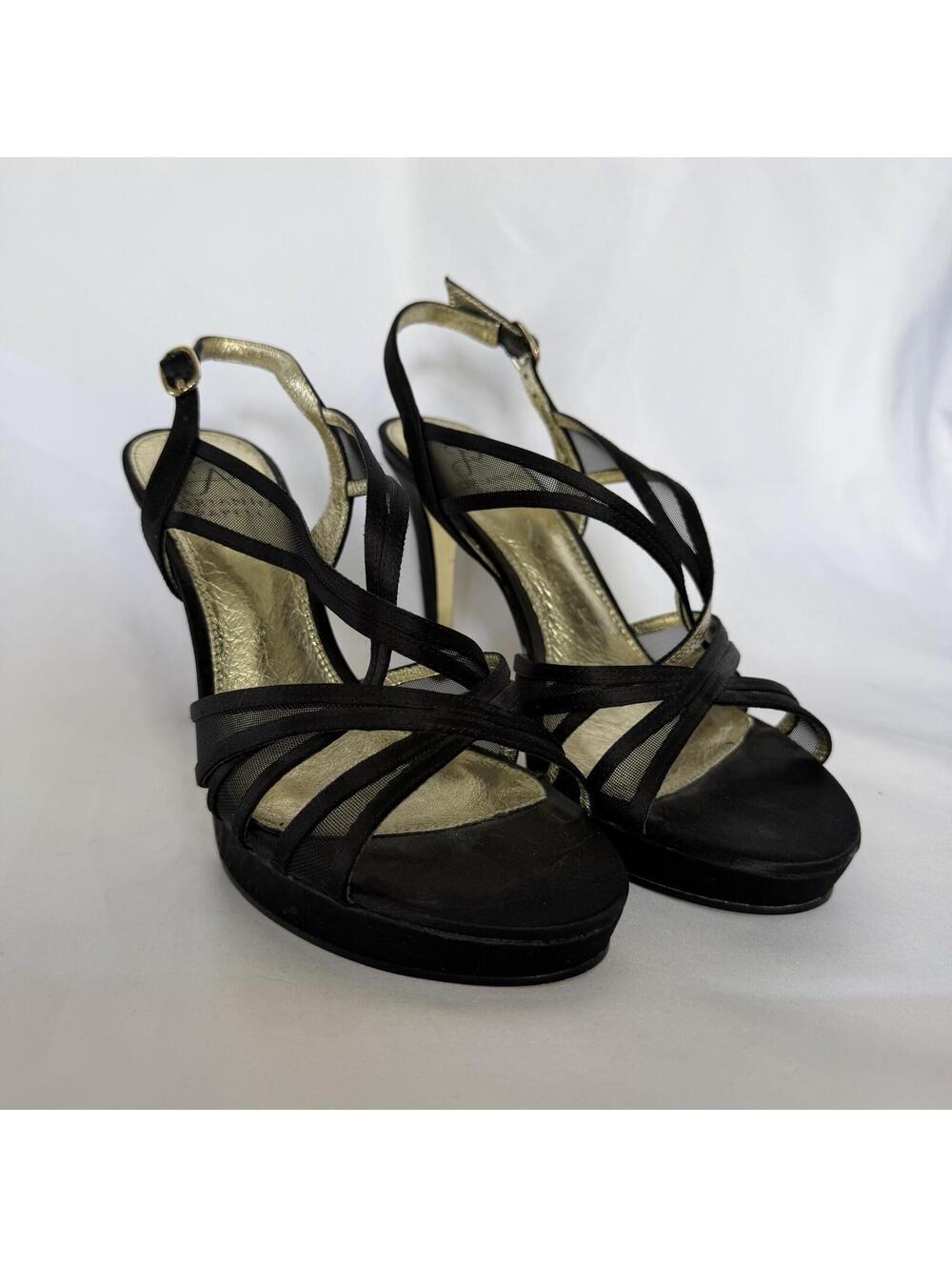Adrianna Papell Adri Black Mesh Strappy Platform Heel Sandal Women's 7M EU 37